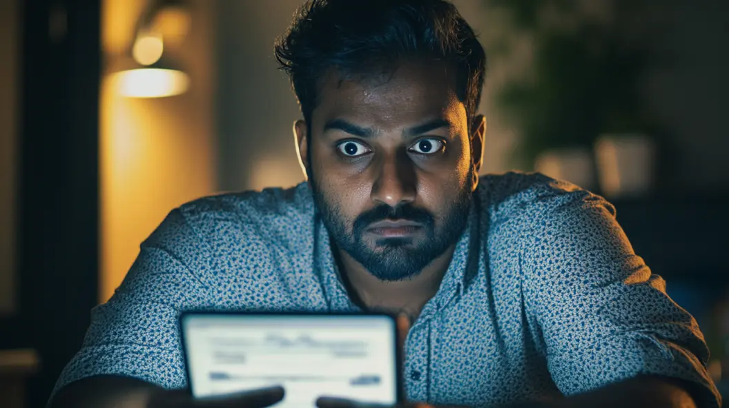 frais irreg.et incidents un homme regardant son appli bancaire et se demandant ce que veut dire "frais irreg.et incidents"
